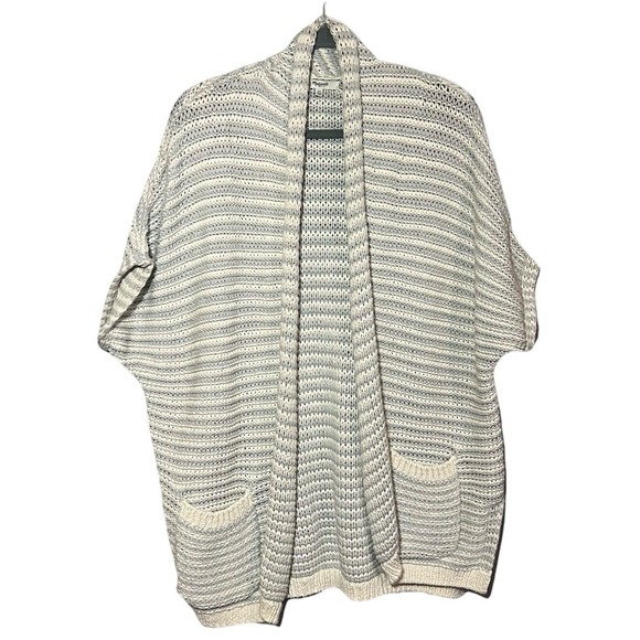 Madewell Sweaters - Madewell Curl Up Woven Oversized‎ Cardigan Blue & White - Women's Size XS